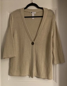 Cárdigan Carole Little para mujer beige tejido con cinta manga 3/4 cuello en V un botón 1X - Imagen 1 de 7