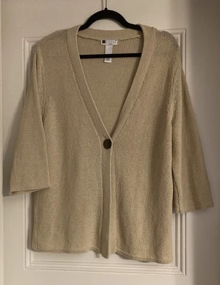 Cárdigan Carole Little para mujer beige tejido con cinta manga 3/4 cuello en V un botón 1X Foto 1 de 4