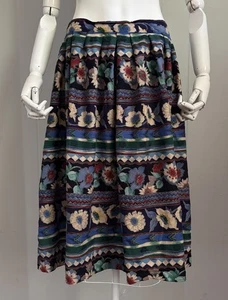 Vintage 80er 90er Damen Rock Streifen Blumenmuster lang Plissee Gummizug - Bild 1 von 9