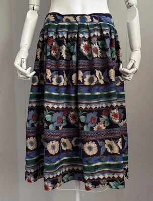 Saia elástica plissada longa vintage anos 80 anos 90 feminina listrada padrão floral - Imagem 1 de 4