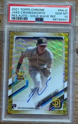 Jake Cronenworth 2021 Topps Chrome GOLD WAVE REF AUTO RC #'D /50 PSA GEM MT 10 - Image 1 of 3