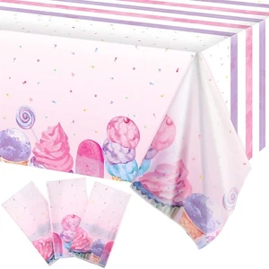 3 Pack Ice Cream Party Tablecloth for Kids Birthday Party Supplies Table Decor - Picture 1 of 7