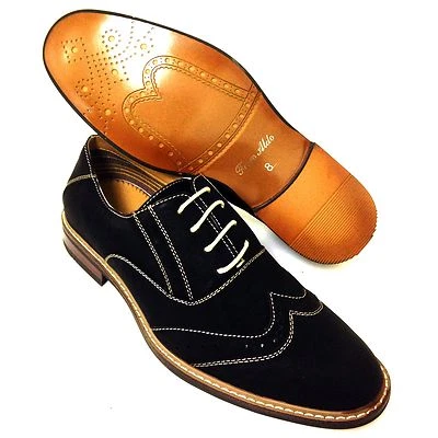 Men's Wing Tip Dress Shoes Brogue Toe Lace Up Fashion Oxfords Casual Black Sizes - Image 1 of 4