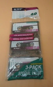 KMC K-Mart brand 3 pack 60 min audio cassettes NOS sealed vintage tapes - Picture 1 of 2