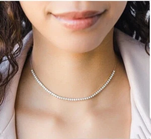 Elegant Tennis Choker Necklace 8Ct Round Simulated Diamond 14K White Gold Plated - Picture 1 of 9