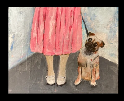 Mujer Perro Caminando 8.5x11 Original Único Expresivo Arte de Pared Pug Boxer Miz Katie Foto 1 de 4