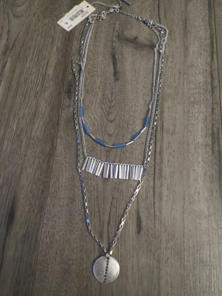 Kenneth Cole Silver Tone With Circle Blue Beaded Necklace Set KC 694b