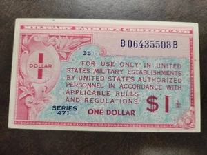 US MPC Military Payment Certificate $1 One Dollar Note series 471 HIGH GRADE - Picture 1 of 8