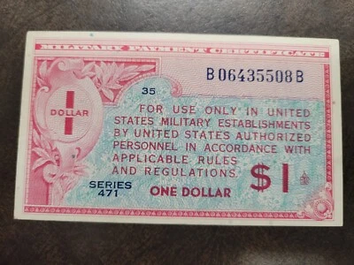 US MPC Military Payment Certificate $1 One Dollar Note series 471 HIGH GRADE - Image 1 of 4