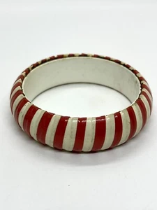 Antique Red & White Striped Enameled Bangle  - Picture 1 of 4