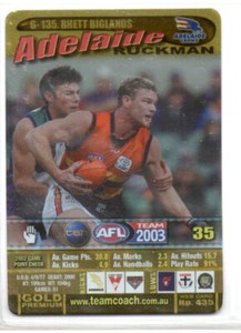 2003 AFL TEAMCOACH GOLD PARALLEL CARD - G-135 Rhett BIGLANDS (ADELAIDE)