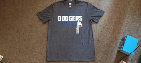 Los Angeles Dodgers Majestic T-shirt. Color-Gray. Sizes L, XL. NWT Cover