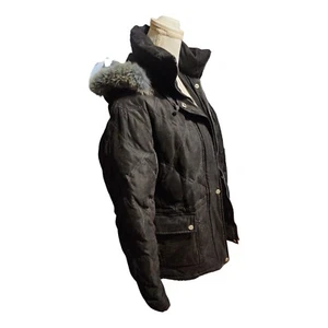 Abrigo London Fog Down Para Mujer Pequeño Puffer Parka Piel Extraíble Capucha Abrigo Negro - Imagen 1 de 10