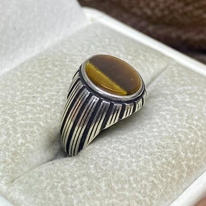 925 Silver Men's Ring Tiger Eye Stone US 4 – 4.5g Classic Style - Picture 1 of 3