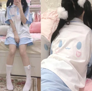 Cute Girl Women Cinnamoroll White Puppy Head Summer Sports Set T-Shirt & Shorts - Picture 1 of 6