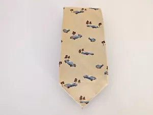 CHRISTIAN DIOR Tie Yellow Silk Car Trees Pattern Hand Made 55.5" - Picture 1 of 12
