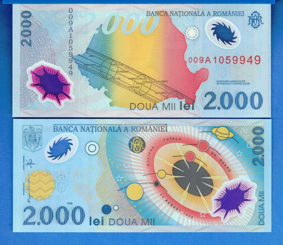 Billete de polímero sin circular sistema solar Rumanía P-111 2000 Lei año 1999 Foto 1 de 1