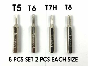 Torx micro 4mm Hex Screwdriver Bits: T5, T6, T7, T8 - 8 Bits 2 Pcs each - Picture 1 of 4