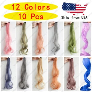 10Pcs 10 Colors Hair Extensions Set Party Highlights Curly Wavy Hairpiece Clip - Picture 1 of 16