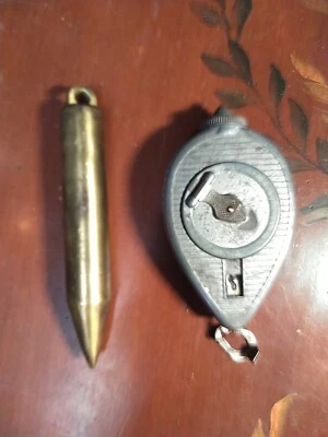 Lot 2 Vintage Measuring Tools Craftsman? Chauk Line & Lufkin 590 Brass Plumb Bob - Image 1 of 4