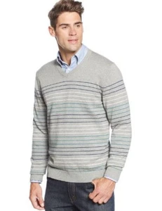 Nuevo Suéter Pullover Para Hombres Club Room Algodón Cuello en V Gris Claro Rayas S - Imagen 1 de 1