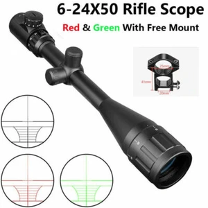 6-24x50 AOE Rifle Scope Illuminated Green Red Reticle 20mm Rail Mounts Sunshade - Picture 1 of 5