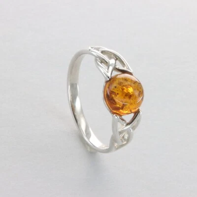 Anillo Celta Redondo Coñac/Marrón Ámbar Báltico - PLATA ESTERLINA 925 Polonia #1e Foto 1 de 4