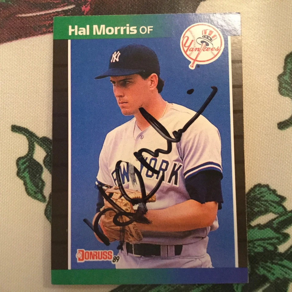 Tarjeta de béisbol autografiada Donruss Hal Morris 1989 Yankees Cardinals RC Foto 1 de 1