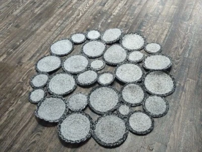 Modern Circles Area 3'2"X3'2" Round Grey-Antracite Polyester Reversible Rug  - Image 1 of 4