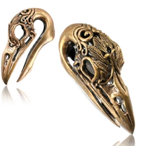 ROSE BRASS EAR WEIGHTS BIRD SKULL PLUGS EARRINGS GAUGE PLUG GAUGES SILVER TONE - Picture 1 of 9