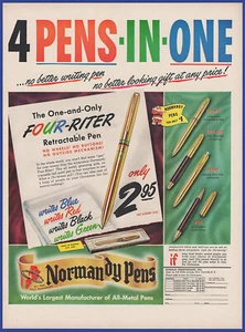 Vintage 1948 NORMANDY PENS Four-Riter Ball Point Four Color Ink Pen Print Ad - Picture 1 of 1
