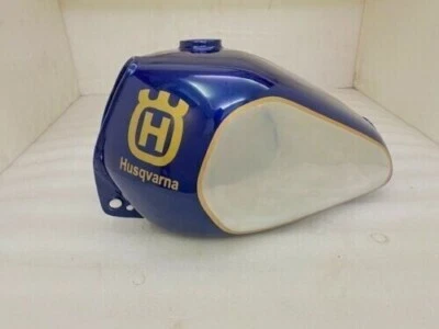 HUSQVARNA CR WR XC 250 430 Chrome & Dark Blue Painted Steel Fuel Tank 1981 -1983 - Image 1 of 4