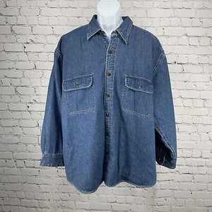 Consensus Denim Button Up Fleece Lined Sportswear Shacket Pockets Size XXL - Picture 1 of 8