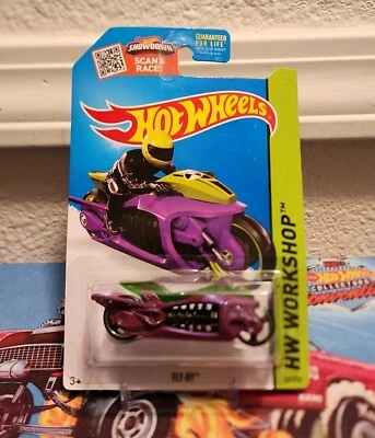 2015 Hot Wheels #187 HW Workshop Thrill Racers Fly-By Purple w/Black MC3 Spokes - Image 1 of 3
