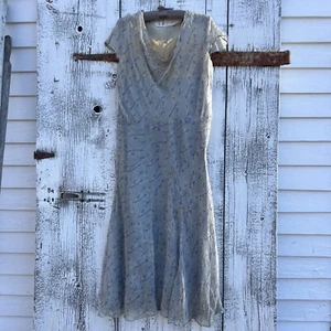 Vintage 1930er Jahre Baby blau Zweig Druck Rayon Kleid Spitze volle Länge 1920er Jahre Rayon - Bild 1 von 19