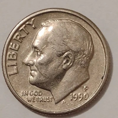 1990 p roosevelt dime with rim error on obv and nice coin - Image 1 of 4