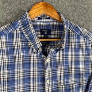 GANT Shirt Mens XXL Blue Plaid Check Long Sleeve Regular Fit Windblown Oxford - Picture 1 of 14