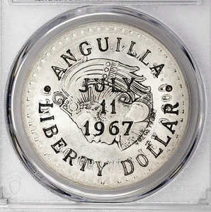 1967 ANGUILLA COUNTERSTAMPED DOLLAR ON 1948 MEXICO 5 PESOS KMX2 PCGS MS-63 - Bild 1 von 4