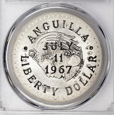 1967 ANGUILLA COUNTERSTAMPED DOLLAR ON 1948 MEXICO 5 PESOS KMX2 PCGS MS-63 - Image 1 of 4