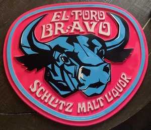 El Toro Bravo Schlitz liquore di malto 1969 insegna toro plastica rosa/bianco/blu - Foto 1 di 7