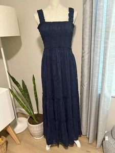 Neu Lilly Pulitzer Hadly gesmoktes Maxikleid marineblau Krepp Wirbel Medium UVP $ 248 - Bild 1 von 9