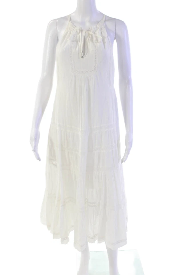 Vestido para mujer Rebecca Taylor cuello llave sin mangas blanco algodón talla 4 Foto 1 de 4