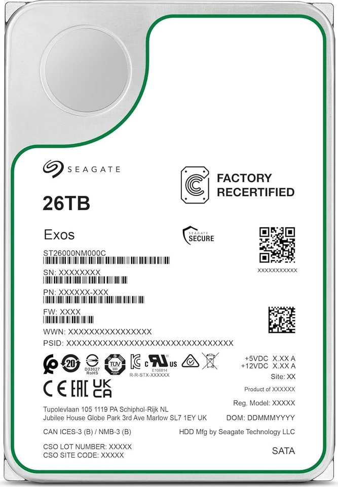 Seagate EXOS 26TB HDD 3.5 Zoll Server Festplatte SATA 24/7 7200rpm ST26000NM000C - Bild 1 von 4