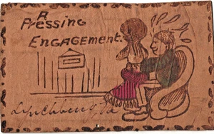 LEDER Postkarte Eine drängende Verlobung Mann belästigt Frau Lynchburg VA - Bild 1 von 2