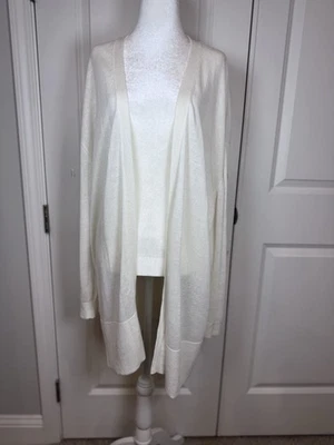 Cárdigan Ann Taylor Mezcla de Lino Línea Larga Marfil XXL Clásico Armario Silencioso Lujo Foto 1 de 4