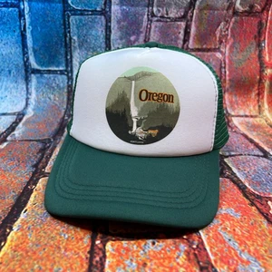 Oregon Mens Trucker Hat Green Snapback Retro Logo Portland Eugene Salem Ball Cap - Picture 1 of 3