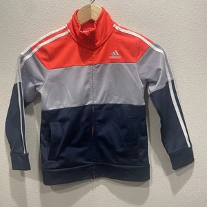 Adidas Jacket Boys Size 6 Blue Gray Orange Zip Up Athletic Track Mock Neck Youth - Picture 1 of 5