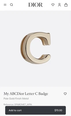 AUTÉNTICA Insignia Christian DIOR My ABCDior Letra C Foto 1 de 2