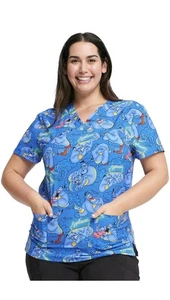Aladdin Genie Cherokee Scrubs Tooniforms Disney Unisex V Neck Top Size XS - Picture 1 of 5