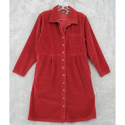 Vestido LL Bean Mujer 12 Pequeño Pana Botón Delantero Manga Larga Bolsillo Modesto Foto 1 de 4